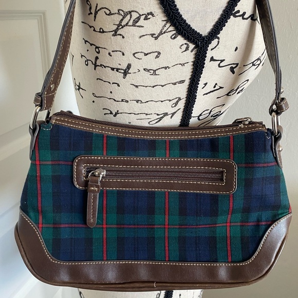 Chaps Tartan Plaid and Faux Leather Harriet Shoulder Bag - Picture 9 of 9